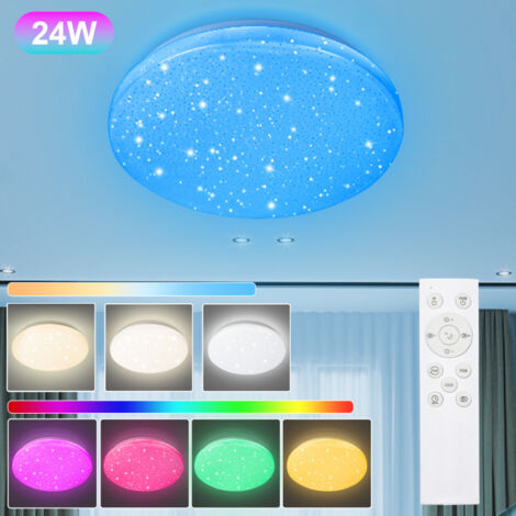 SWANEW 24W LED Deckenleuchte mit flachem Sternenhimmel-Effekt, Schlafzimmerbeleuchtung, Fernbedienung und RGB-Farbwechsel
