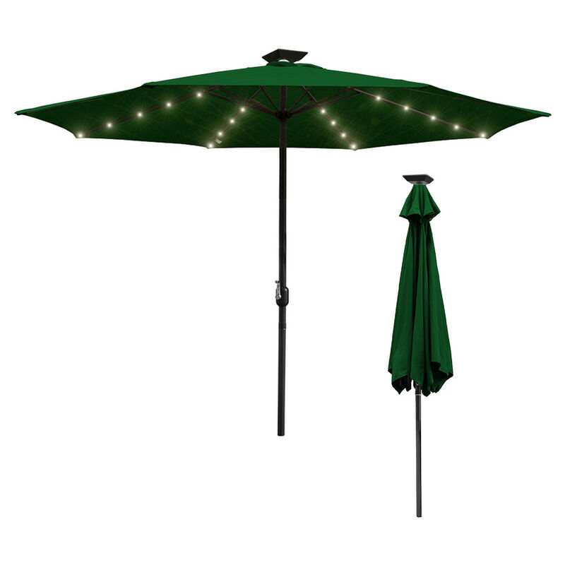 Parasol Ø270CM - Hauteur et Angle Réglables - Système de Manivelle, Vert, Parasol de plage, vec 36 led Solaire
