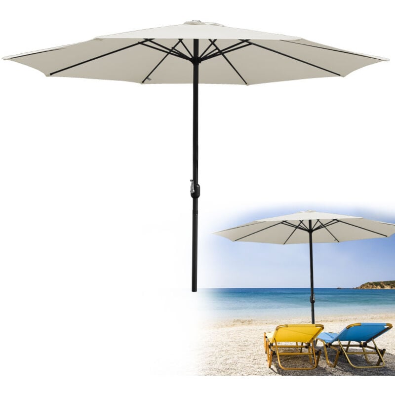 Parasol droit d'Extérieur 2.7m - mât central en aluminium orientable et manivelle d'ouverture, Beige