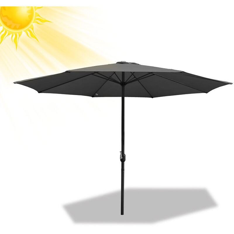 Parasol de Jardin 270 cm, UV30+, Parasol d'Extérieur, Parasol de Terrasse, Manivelle, Gris, Parapluie hawaïen