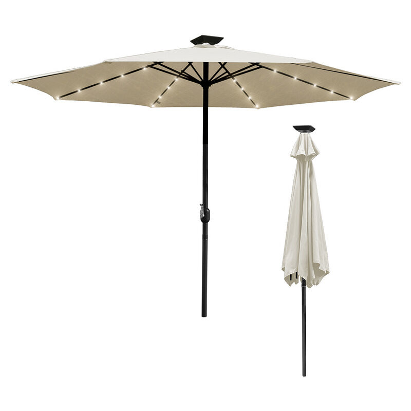 Parasol Inclinable de hawaïen 2,7M--Protection Solaire UPF 30+ pour Plage de sable/Jardin/Terrasse/Plage, Beige, vec 36 LED Solaire