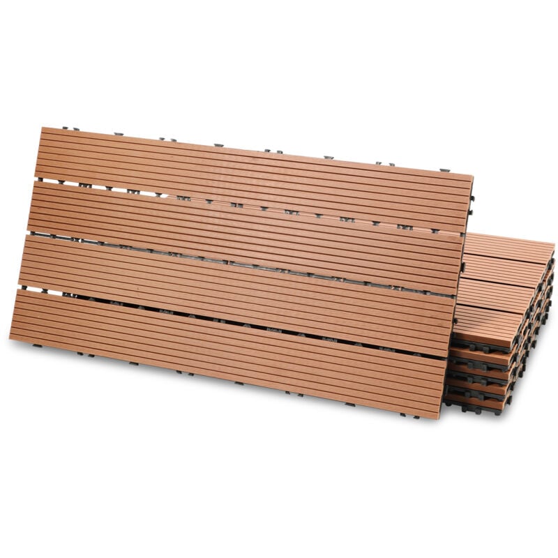 SWANEW 2m² Dalles de jardin clipsables en bois composite WPC brun 60 x 30cm Type mosaïque Revêtement de sol extérieur - marron