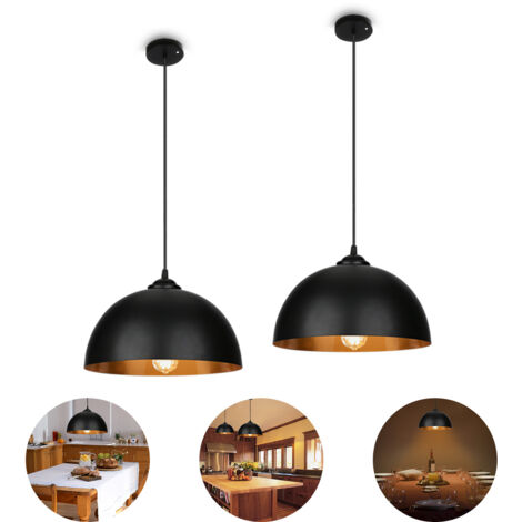 SWANEW 2pcs design luce a sospensione luce a soffitto E27 luce a sospensione nero-oro luce a sospensione cucina lampada a soffitto