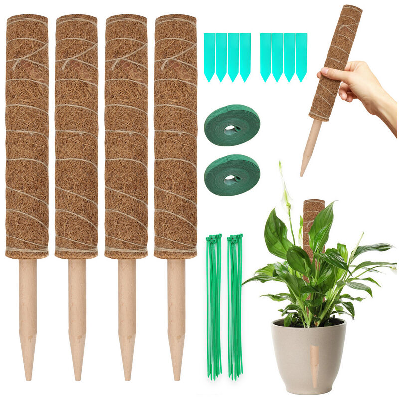 Swanew - Tuteur Coco 4 Pièces 40CM Bâton de Coco,Poteau de Coco,Bâton de Totem de Mousse de Coco - Marron