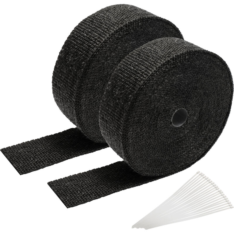 SWANEW 2x 15M Bande Isolant Thermique Collecteur Echappement Noir Avec 24 Fixation des serre-câbles