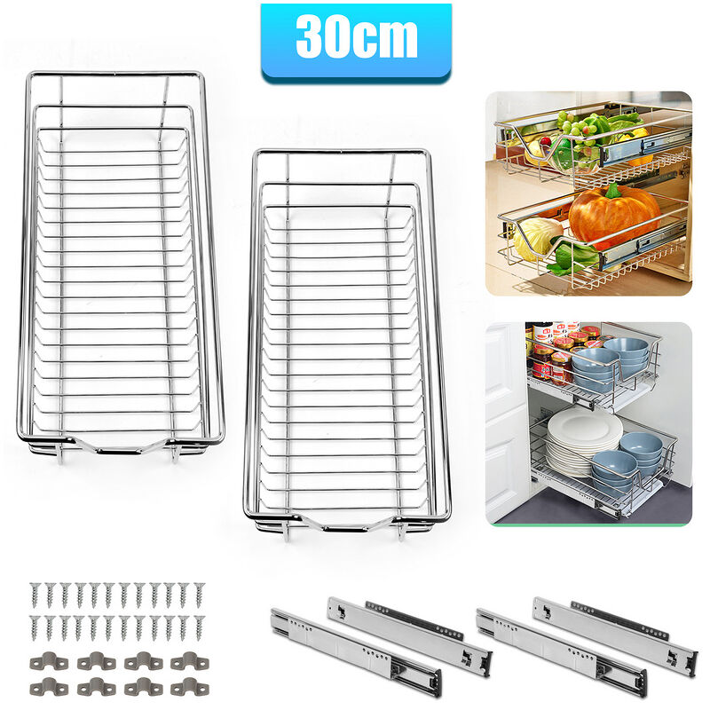 SWANEW 2x 30cm tiroir de cuisine placard coulissant tiroir télescopique cuisine étagère panier coulissant
