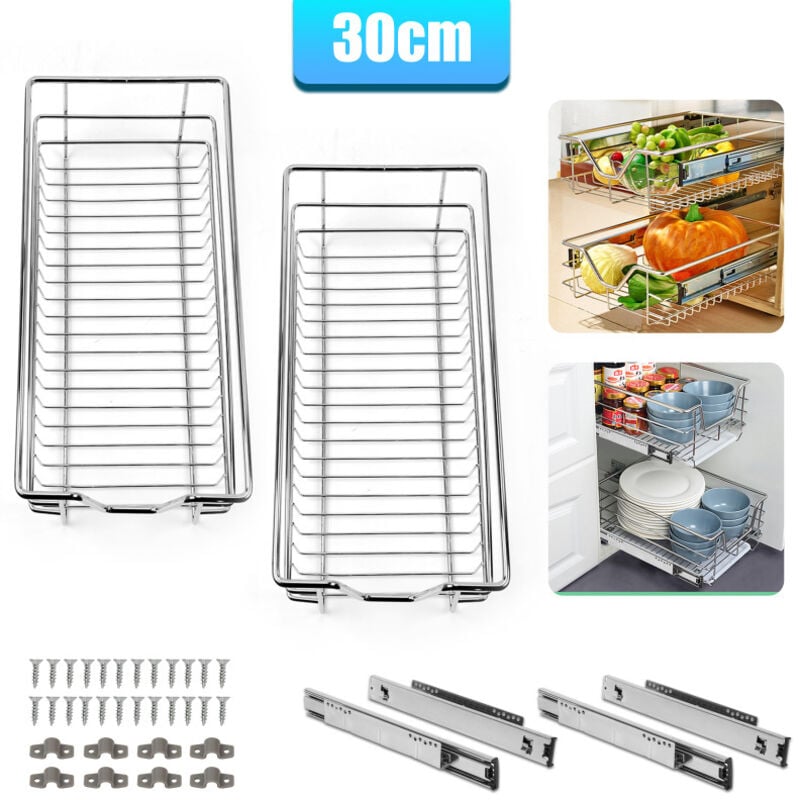 2x 30cm tiroir de cuisine placard coulissant tiroir télescopique cuisine étagère panier coulissant - Swanew