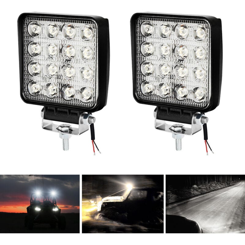 2x 48W Phare de Travail Carre a Leds dc 12V-24V Quad Camion Bateau Tracteur Offroad Impermeable IP67 - Swanew