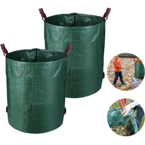SWANEW 2X Borsa da giardino Borsa per foglie Borsa per rifiuti da giardino XXL Borsa da giardino Borsa per prato con manici 272L