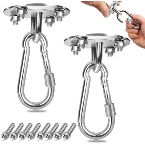 SWANEW 2X Gancio a soffitto Capacità 450 kg Amaca da appendere a parete Sedia sospesa per yoga e sacco da boxe Kit in acciaio inossidabile