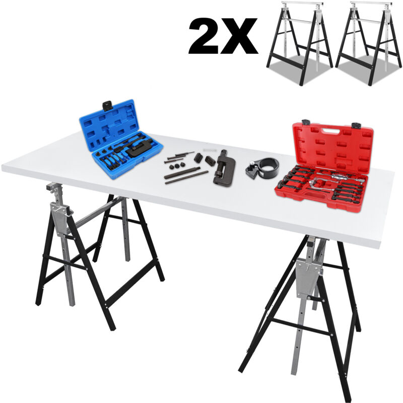 Lot de 2 tréteaux, télescopiques hauteur réglable 80-130 cm, antidérapante