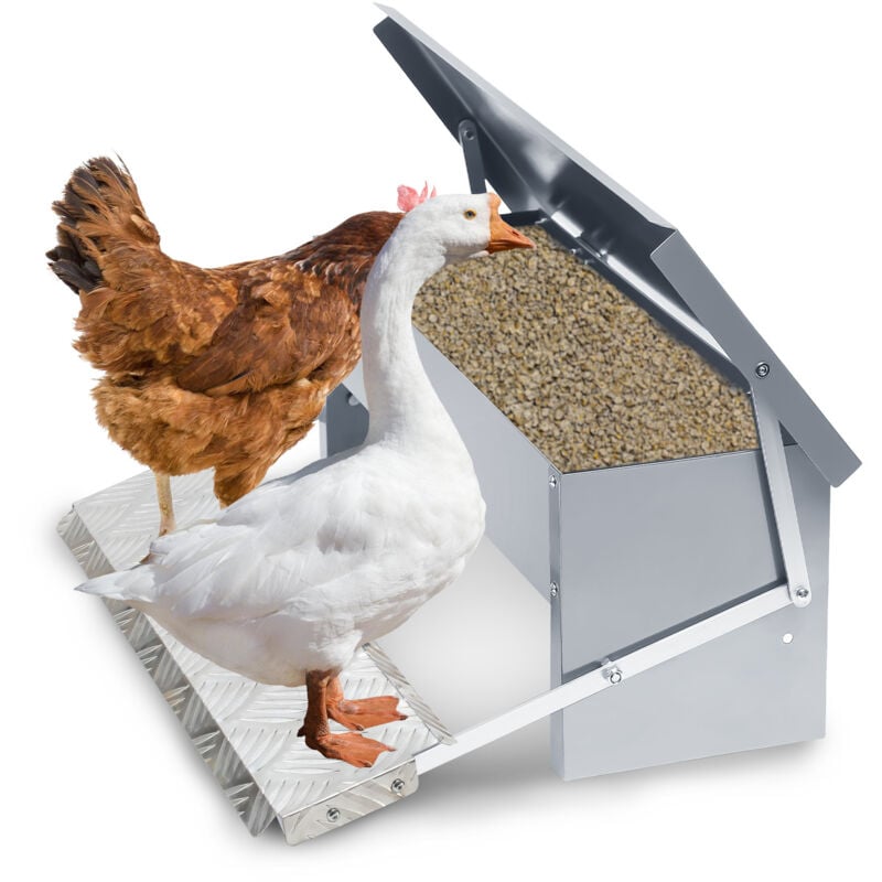 Swanew - 2x Mangeoire poules automatique 5KG – Distributeur en acier galvanisé avec pédale auto-ouverte et couvercle étanche pour volailles