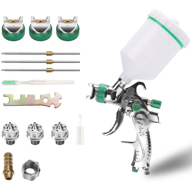 SWANEW 2x Pistolet à peinture HVLP avec godet à liquide 600 ml d'Air Pistolet a Peinture Pneumatique à Alimentation 3 buses de taille