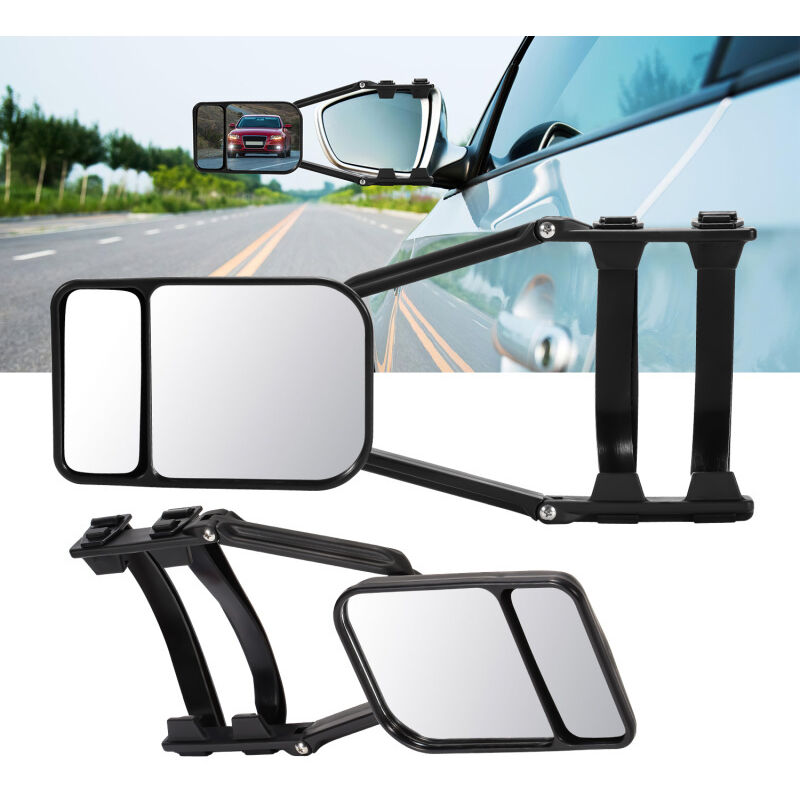 2x rétroviseur de caravane avec insert d'angle mort Rétroviseur supplémentaire Adaptation universelle Snap-in rotatif 12.5x18.5 cm - Swanew