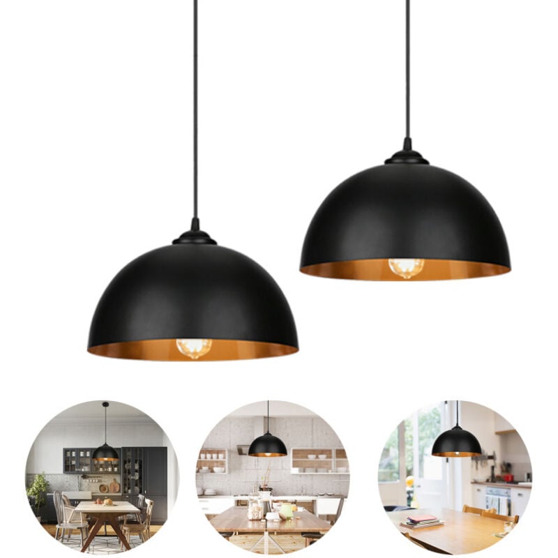 2x Suspension Luminaire Lampe suspendue Abat-jour Cuisine Lampe suspendue Plafond Noir-Doré Lumière Eclairage Design - Swanew