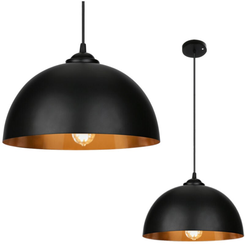 SWANEW 2x Suspension Luminaire Lampe suspendue Abat-jour sans ampoule Noir-Doré Lampe à suspendre industrielle