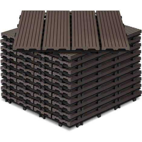 SWANEW 30x30cm WPC Fliese Terrassenfliesen, 5qm  Balkonfliesen Klickfliese, Dunkelbraun, 55 Stück