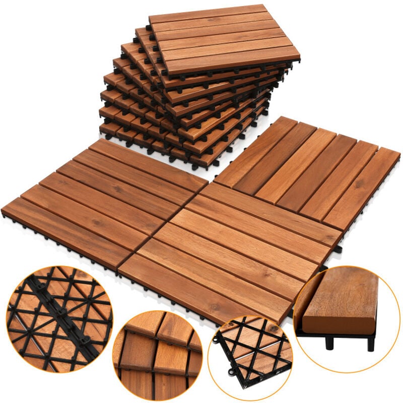 Swanew - einfeben Dalles de terrasse Piscine Balcon avec système de Clips Dimensions 30 x 30 cm par Dalle Effet Bois en résistant 55 pièces 5m²