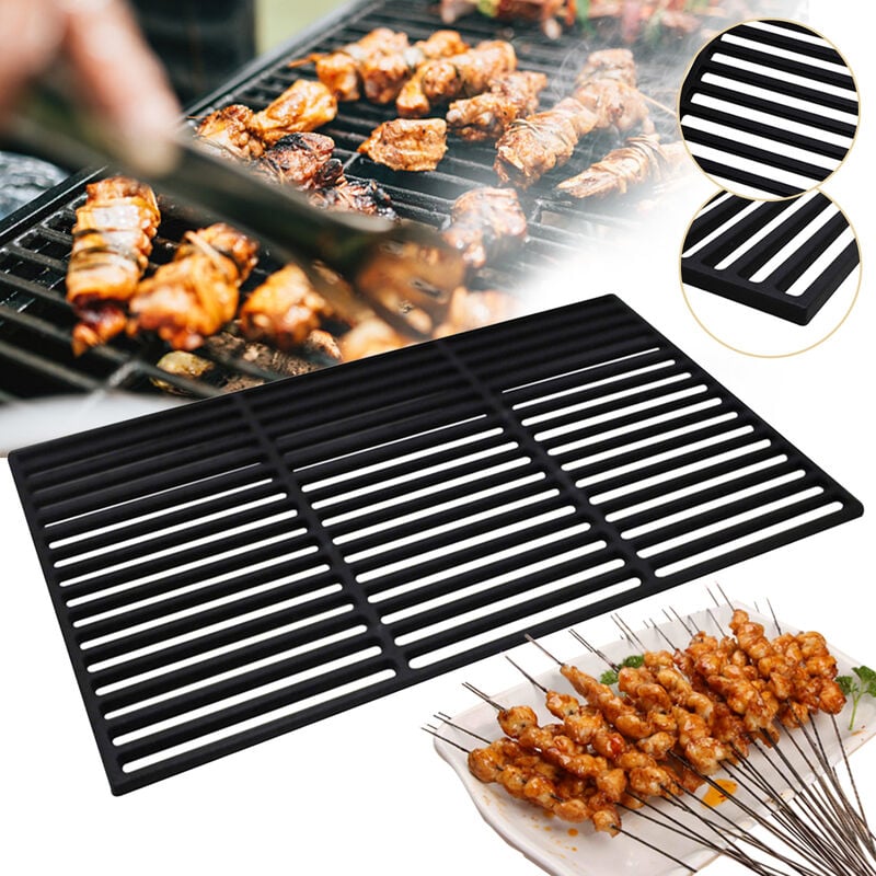 34x54 cm Grille carrée Grille en fonte Fixation barbecue Grille de barbecue Camping - schwarz - Swanew
