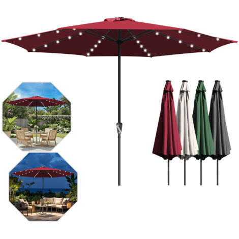 SWANEW Ø350cm ombrellone parasole UV40+ giardino ombrellone patio protezione UV led solare giardino rotondo,Rosso