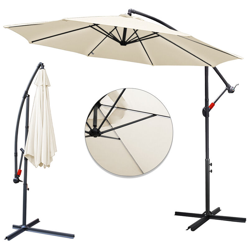 Swanew - 3m parasol parapluie de plage parapluie feu tricolore parapluie de jardin pliable UV40+,Beige - Beige
