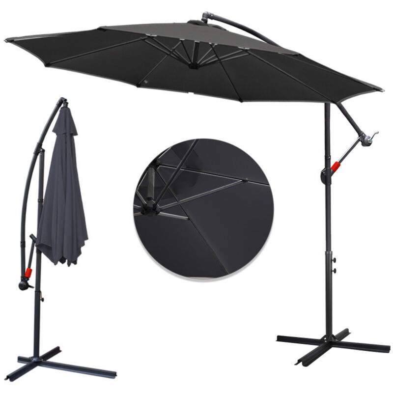 Parasol 300 cm Parasol de plage Parasol de marché Parasol de jardin Parasol de terrasse Rond UV30+, Gris