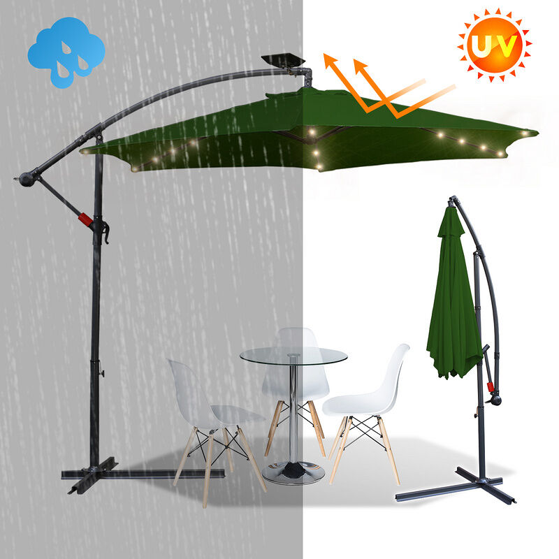 3.5m Parasol avec led Parasol de jardin hydrofuge avec manivelle Jardin UV40+ Balcon Extérieur, Vert