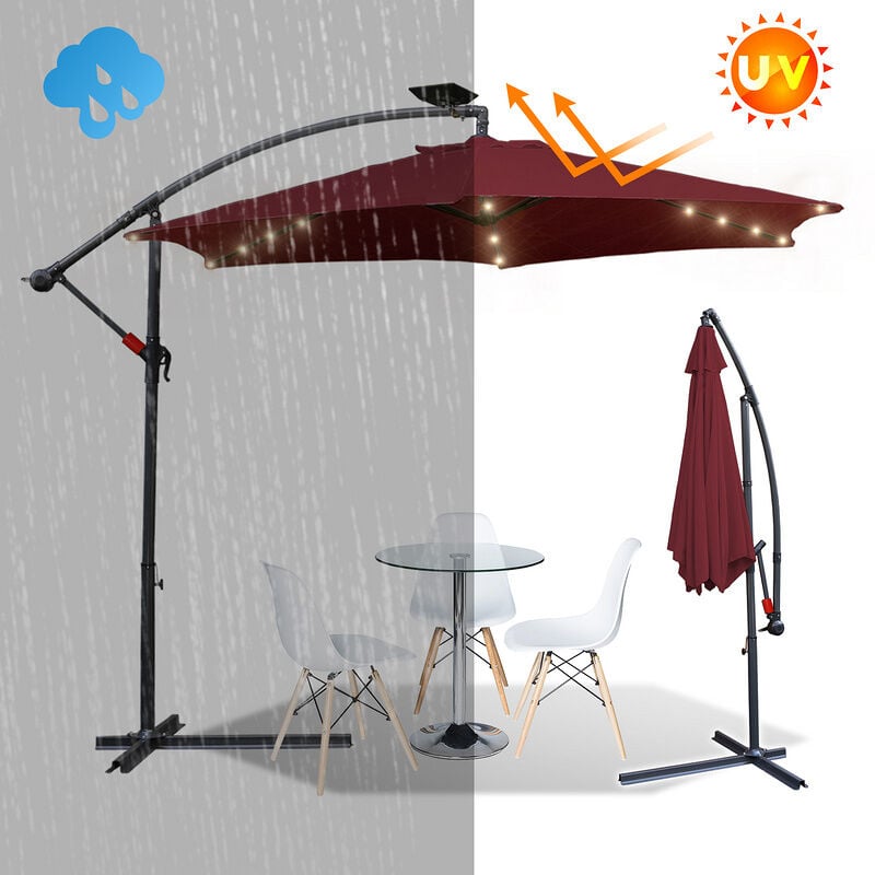 Swanew - 3m parasol UV40+ camping pendule parasol pavillon led solaire jardin parasol avec led -rouge - rouge