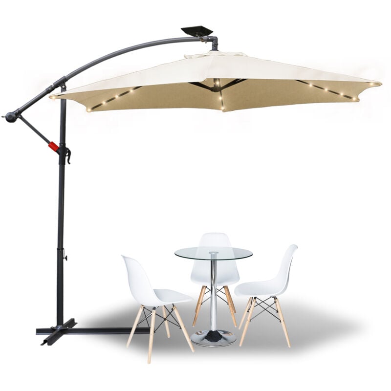 Parasol avec led, parasol de jardin avec 6 baleines, parasol de marché inclinable, parasol de terrasse pour le jardin 300cm Beige