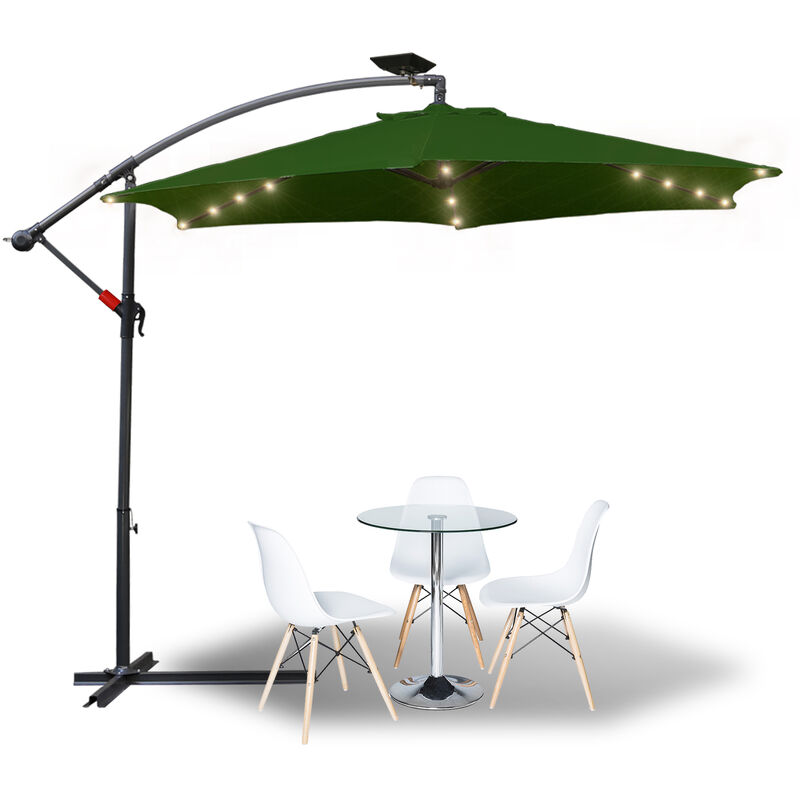 Parasol avec led 300 cm Parasol de jardin Parasol de balcon rond fonction d'inclinaison hydrofuge pivotant à 360° Vert