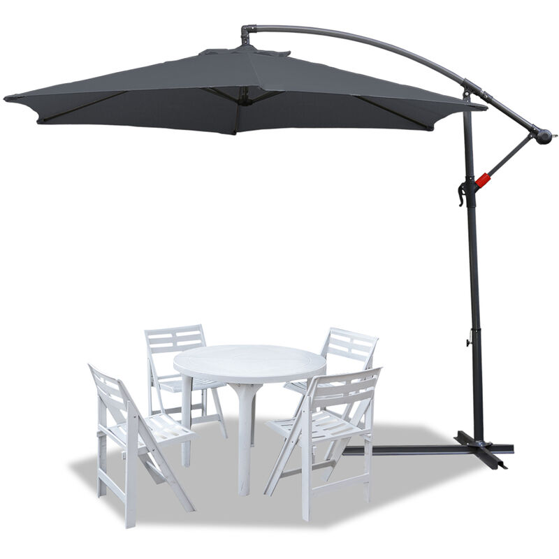 Parasol parasol jardin, parasol deporté, parasol de balcon,Gris 3.5M - gris