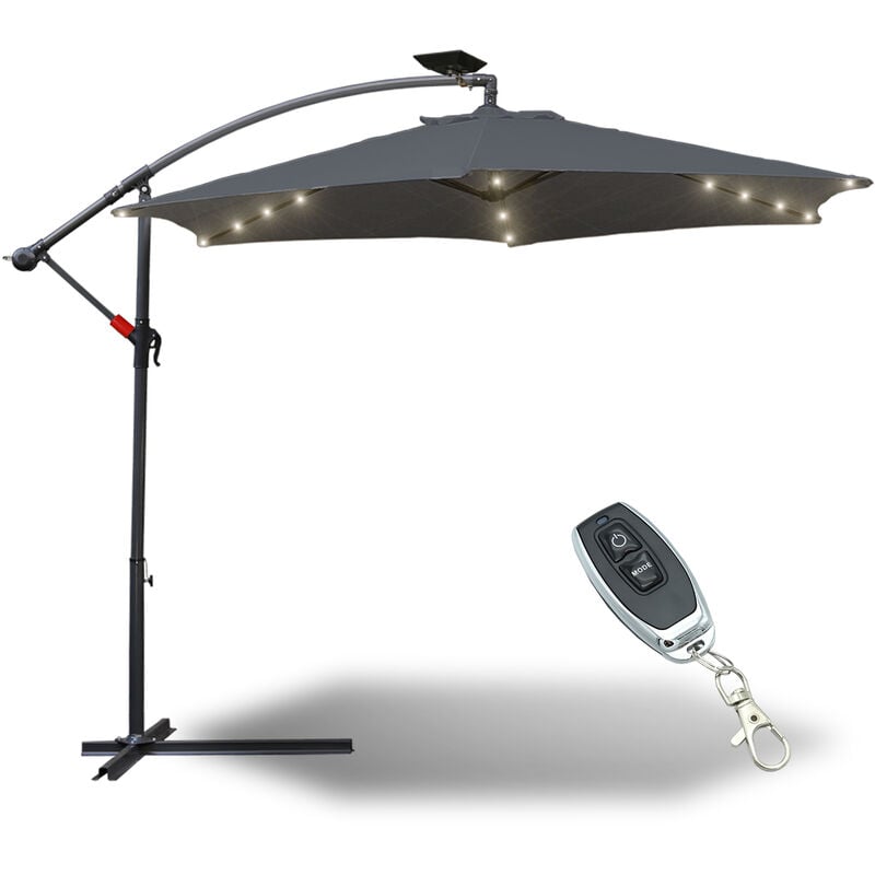 Swanew - Parasol parasol jardin, parasol deporté, parasol de balcon avec éclairage LED,Gris 3.5M - gris