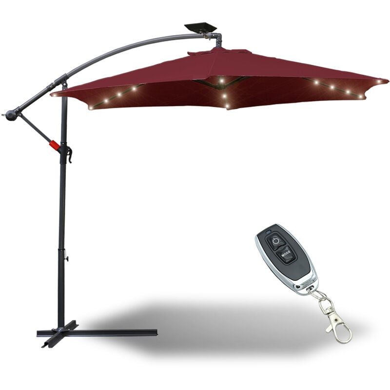 Parasol parasol jardin, parasol deporté, parasol de balcon avec éclairage LED,Beige 3.5M - rouge