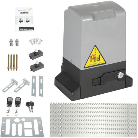 SWANEW 370W Sliding Gate Operator Kit Door Opener Peso 800kg Lunghezza massima 12m per anta Velocità 39 ft/min Con telecomando + chiave Piastra di base fissa Staffa di limite Sensore a infrarossi