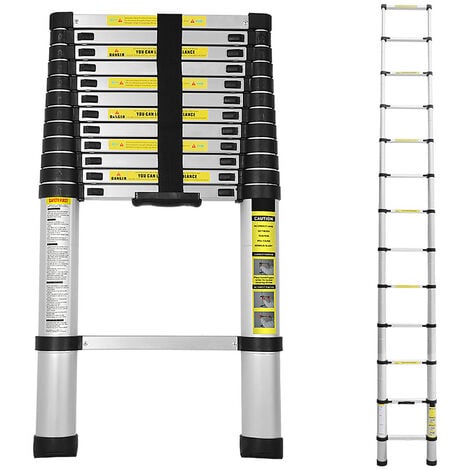 SWANEW 3.8M Teleskopleiter Aluminium Mehrzweckleiter Fingerklemmschutz Auszeihleiter Klappbar Aluminiumleiter Antirutsch bis 150 KG