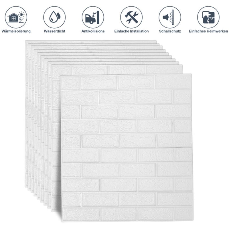 3D imperméable à l'eau motif de brique stickers 10pcs muraux auto-adhésif papier restaurant papier peint 77X70CM - Swanew