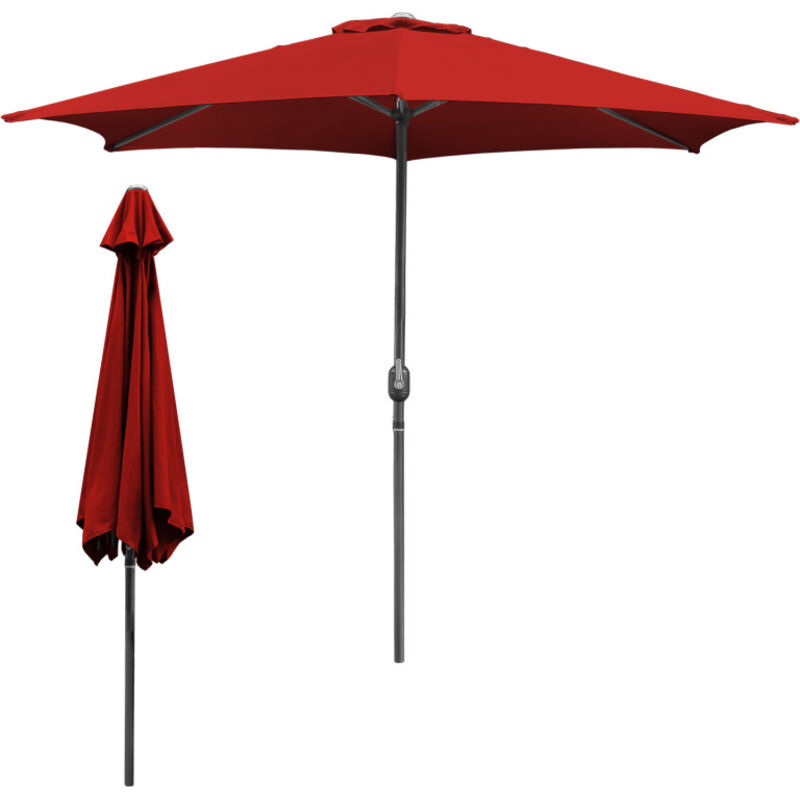 Parasol droit rond Ø350cm - mât central en aluminium orientable et manivelle d'ouverture, Rouge, Parasol de plage