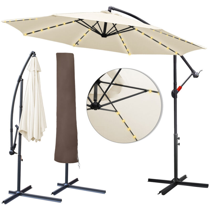Parasol 3m avec led et housse de protection Parasol pivotant en aluminium Jardin Terrasse Balcon Beige