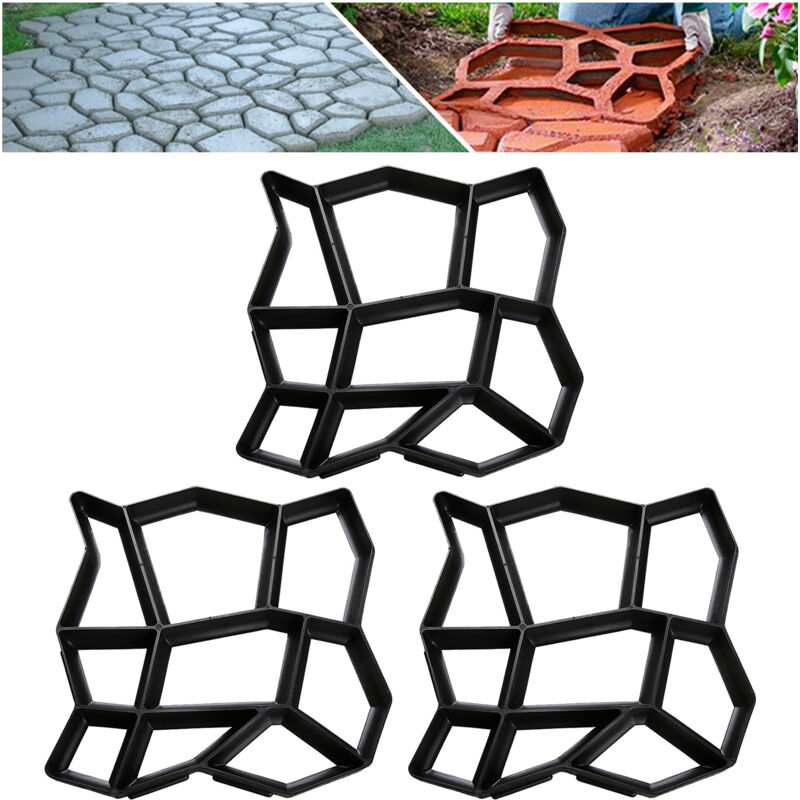 3x Moule en béton diy moules à paver en plastiqu Pochoirs de pavage professionnels pour l'extérieur Plaques de marchepieds - Swanew