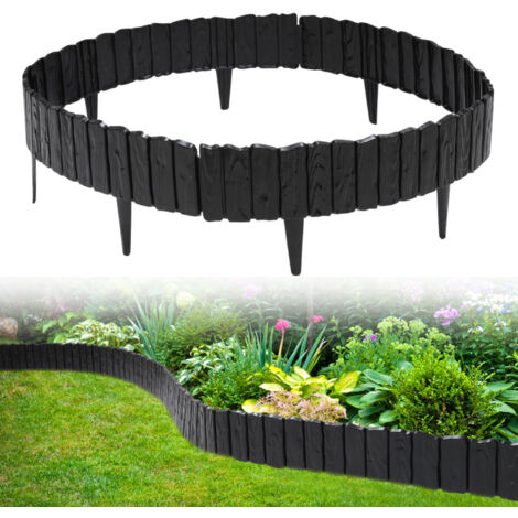 SWANEW 4 pezzi Bordi per prato in legno Bordi per prati Bordi per letti in plastica per giardino, prato 2.3 m Nero