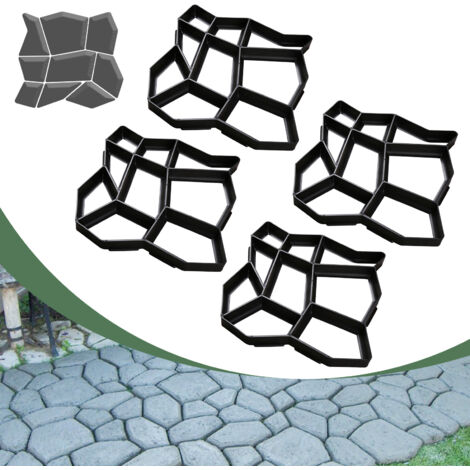 SWANEW 4 pezzi Stampo in plastica robusta per calcestruzzo. 43x43x4cm. stampo per pavimentazione. nero