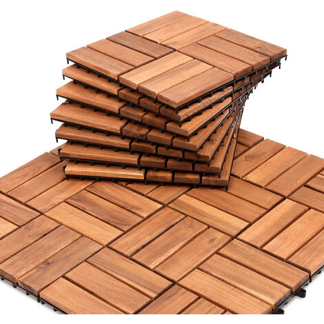SWANEW 44 dalles de Terrasse Clipsable en Bois Resistant Aux Forte et Basses Températures 30 X 30 cm Revêtement Extérieur Pour Jardin Balcon - marron