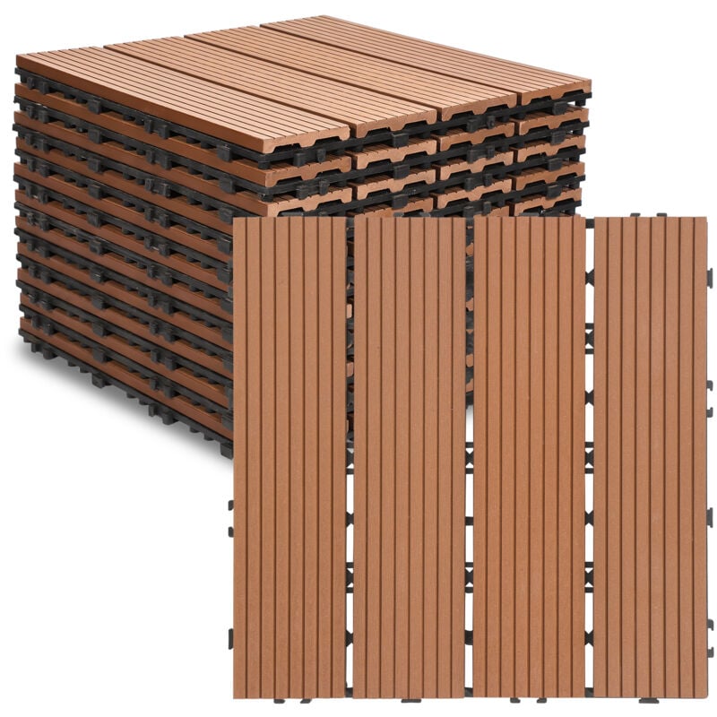 44x Dalles de jardin clipsables en bois composite wpc brun 30 x 30cm Type mosaïque Revêtement de sol extérieur - marron - Swanew