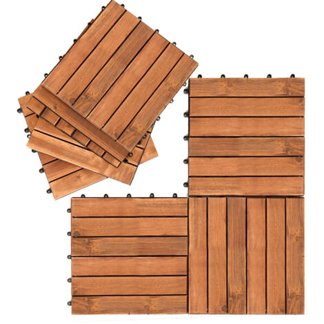 SWANEW 44x Dalles de terrasse en bois d’acacia ou bois d’eucalyptus 30 x 30 cm Dalle clipsable balcon jardin extérieur Acacia Mosaïque