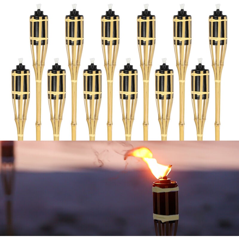Swanew - 12 x Torche de jardin Torche de Bambou pour l'extérieur Set lampe huile pour dehors 90cm