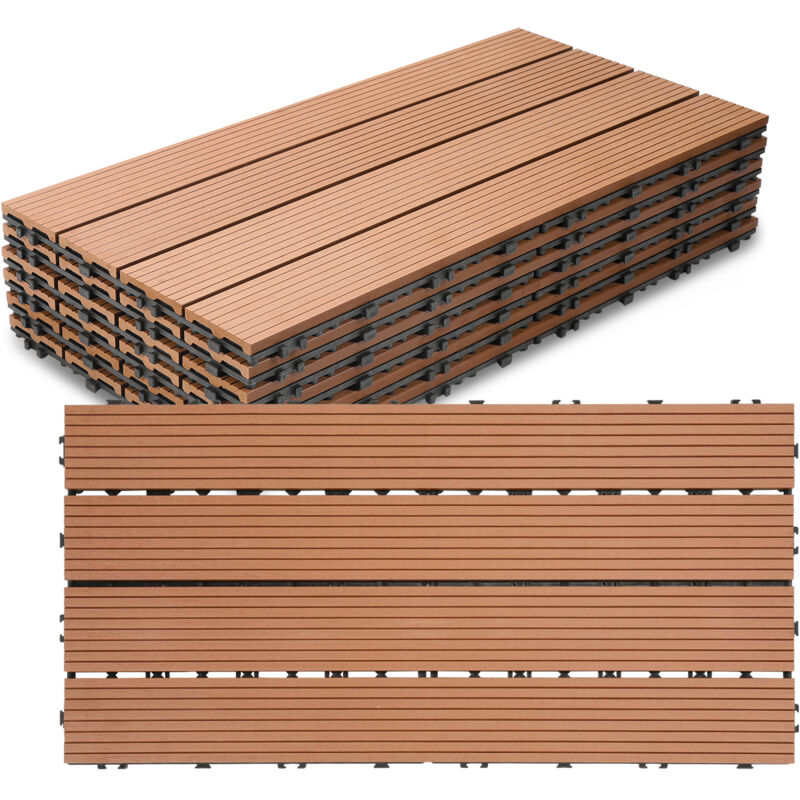 Swanew - 4m² Dalles de jardin clipsables en bois composite wpc brun 60 x 30cm Type mosaïque Revêtement de sol extérieur