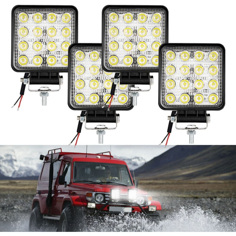 4PCS Phare de Travail led 48W led Phare Travail Projecteur FeuPCS Antibrouillard pour Voiture Camion utv suv Offroad Tracteur Bateau - Swanew