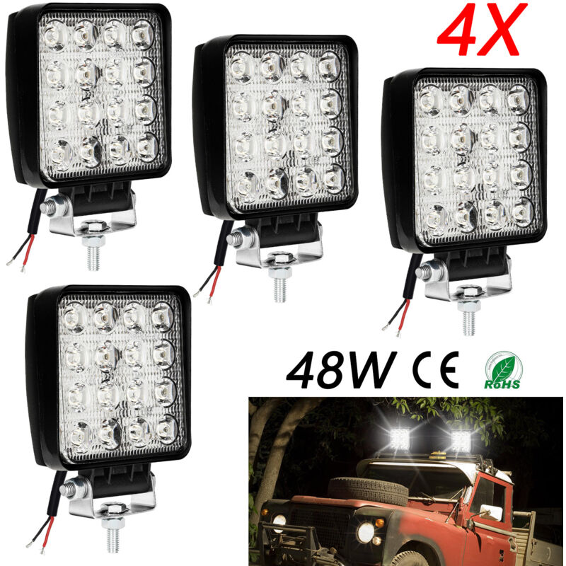 4x 48W Phare de Travail Carre a Leds dc 12V-24V Quad Camion Bateau Tracteur Offroad Impermeable IP67 - Swanew