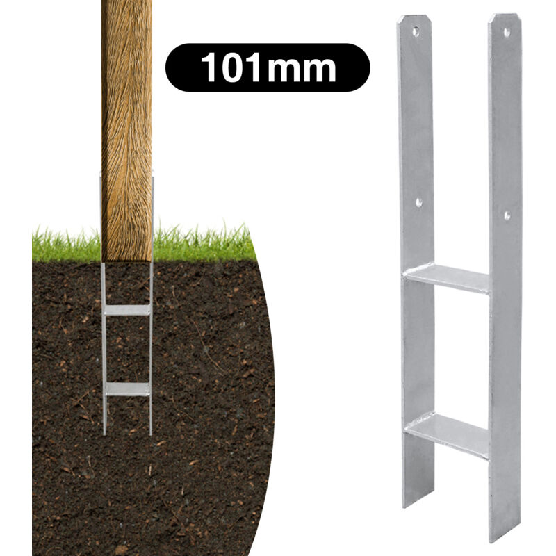 4x h Support de poteau H-ancre Patte de poteau Ancre de poteau Pied de poteau 101x600mm - Swanew