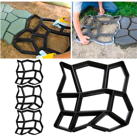 SWANEW 4x Moule en béton moules à paver DIY en plastiqu Pochoirs de pavage professionnels pour l'extérieur Plaques de marchepieds - Noir